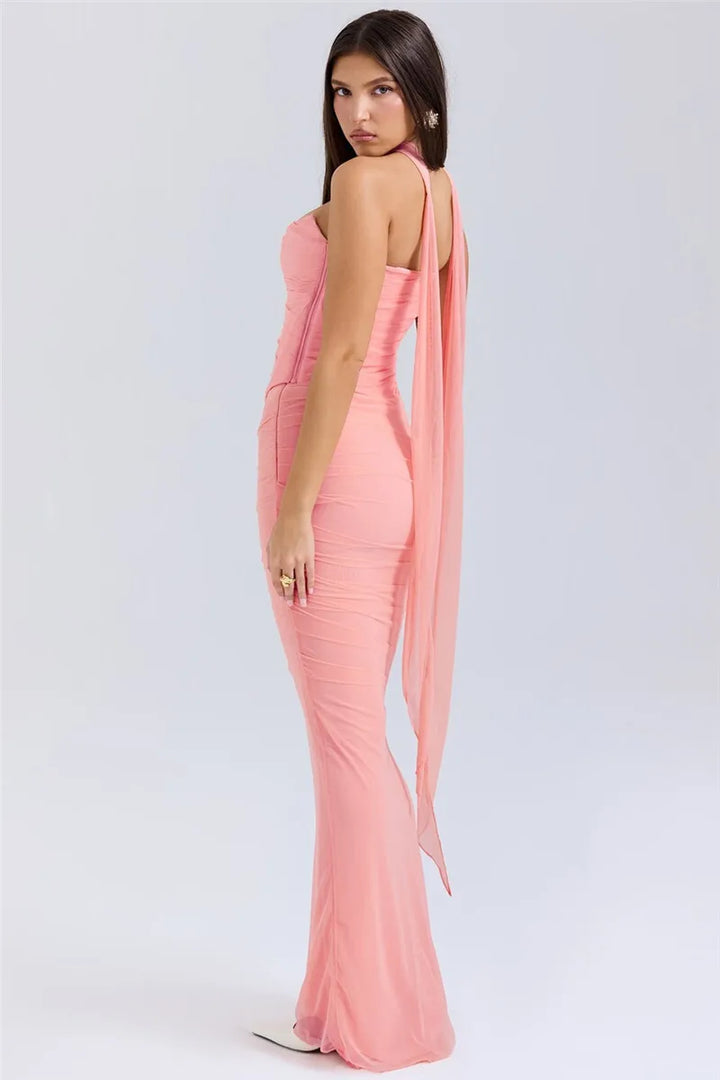 Two-Piece Set with Strapless Top and Maxi Skirt with Matching Scarf Detail - Francia