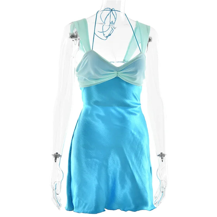 Mini Satin Dress with Open Back Ties - Liela