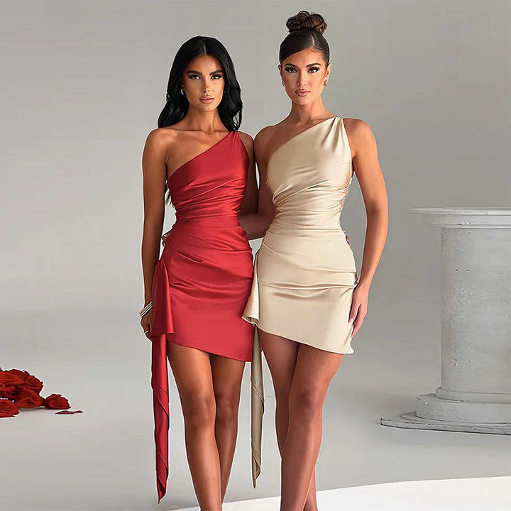Asymmetric One-Shoulder Satin Mini Dress - Shubali