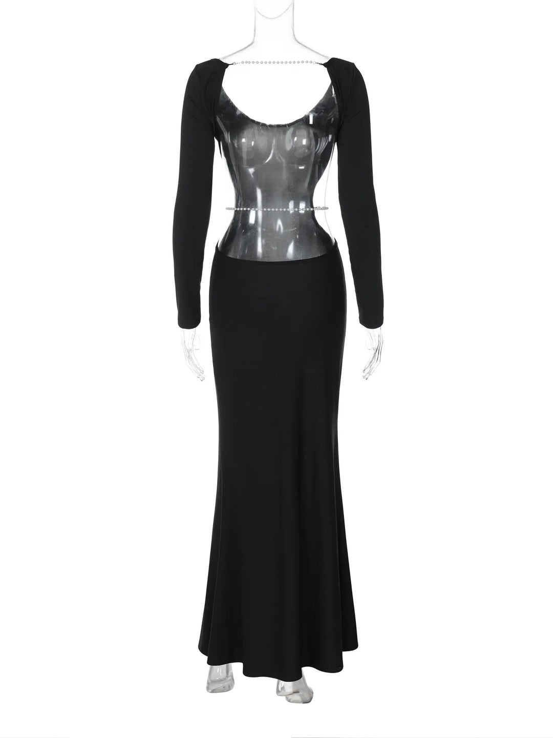 Maxi Dress with Open Back and Waist, Chain Decoration - Denis
