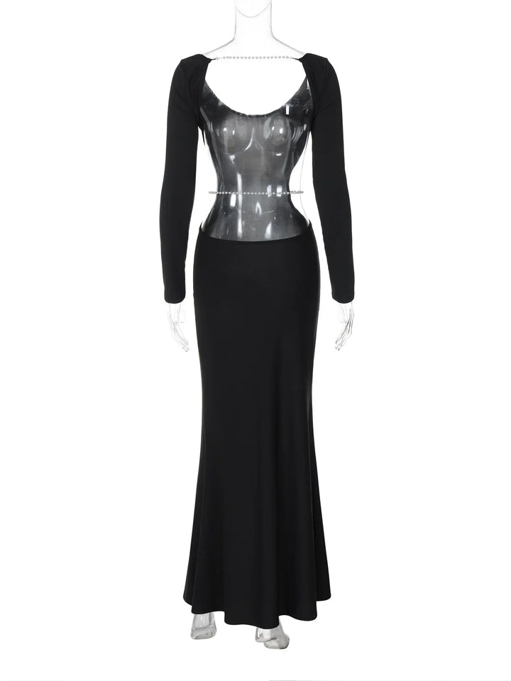 Maxi Dress with Open Back and Waist, Chain Decoration - Denis