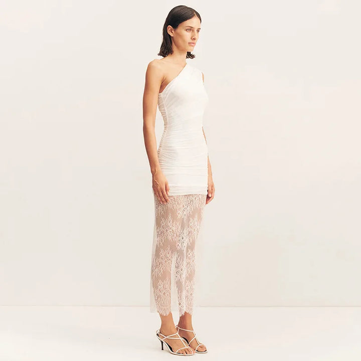 Maxi dress with ruching and lace design - Ameriza