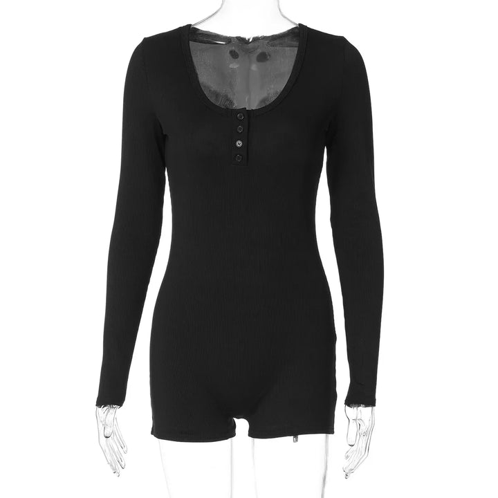 One-Piece Knitted Jumpsuit with Button Detail - Lauren