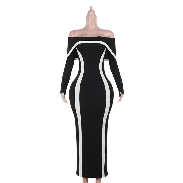 Off-shoulder maxi dress with contour line decoration - Katie