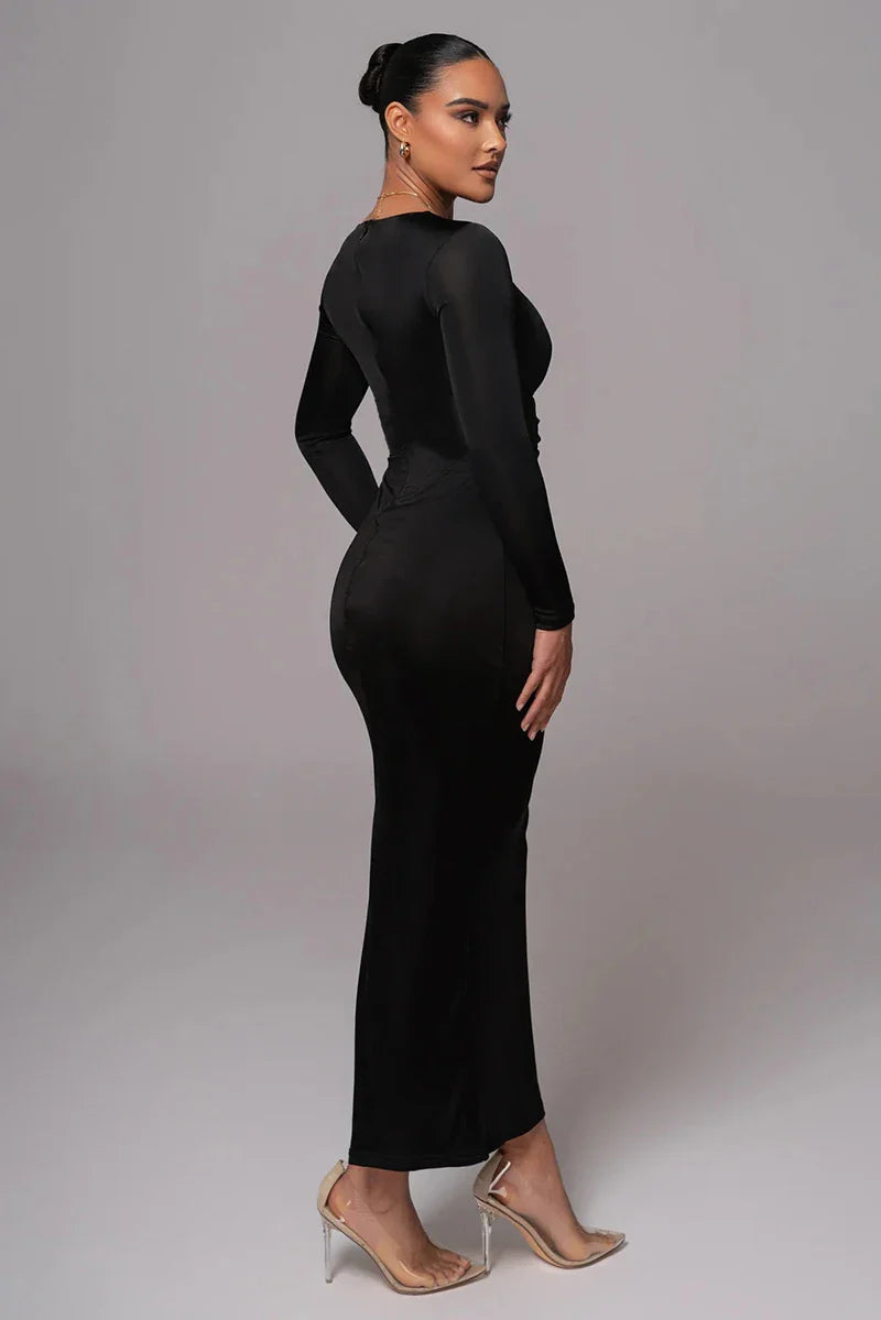 Fitted Shaping Fabric Maxi Dress with Cutouts and Buckles - Lauren