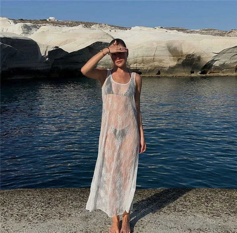 Transparent Lace Maxi Beach Dress - Sasha