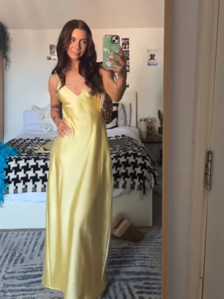 Satin Maxi Dress with Open Back - Mazie