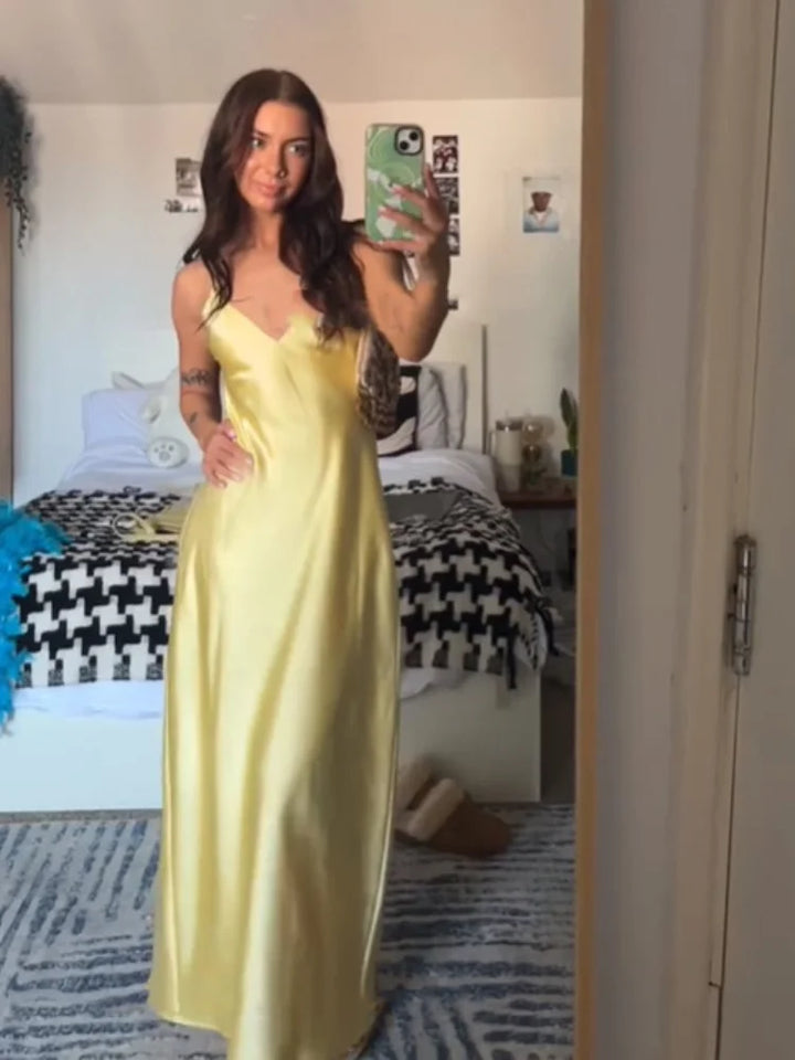 Satin Maxi Dress with Open Back - Mazie