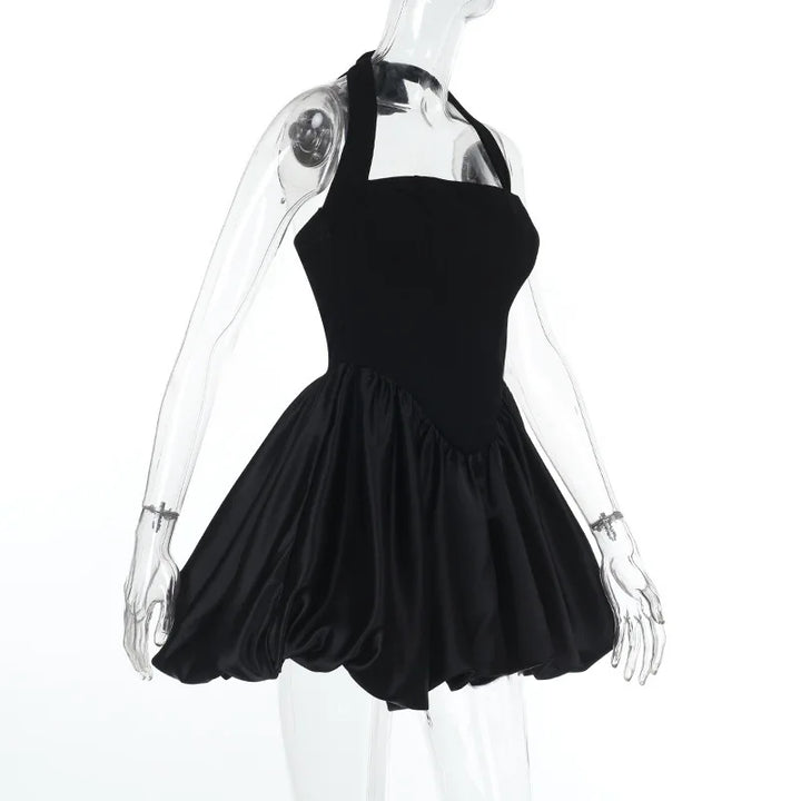 Balloon Mini Dress with Neck Tie and Satin Skirt - Mikaela