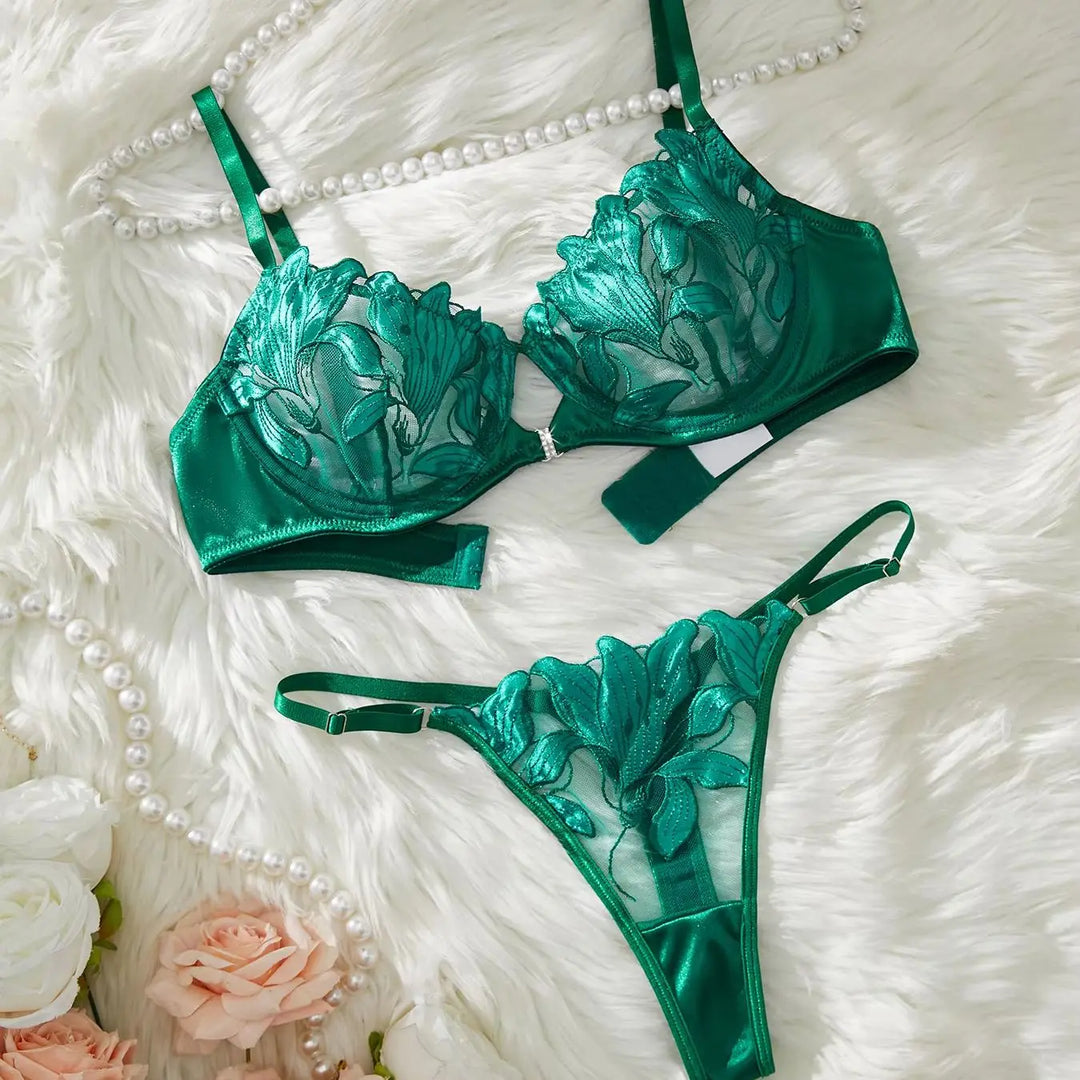 Sheer Set with Leaf Embroidery - Molly