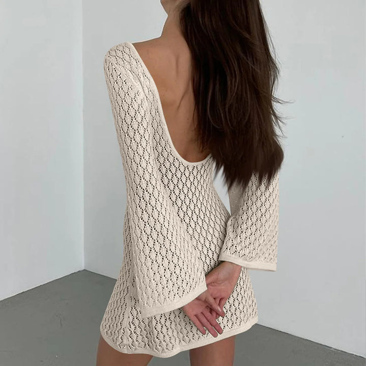 Knitted Mini Beach Dress with Open Back - Keira