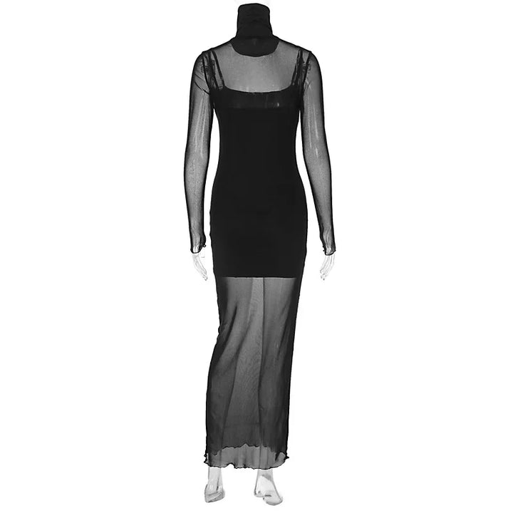 Mesh Maxi Dress with Turtleneck Underskirt - Isabella