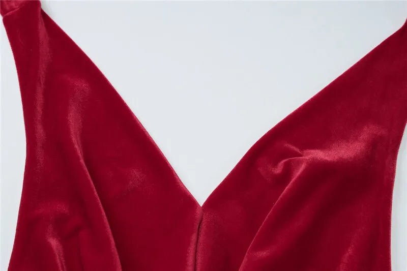 Maxi Velvet Dress with Dropped Collar and Open Back - Marla