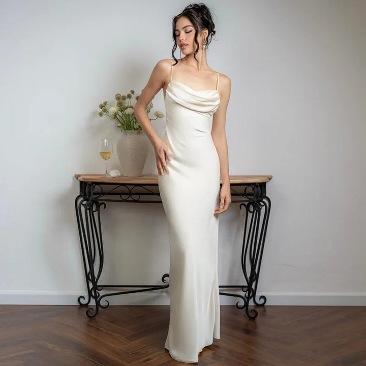 Elegant Satin Maxi Evening Dress - Karin