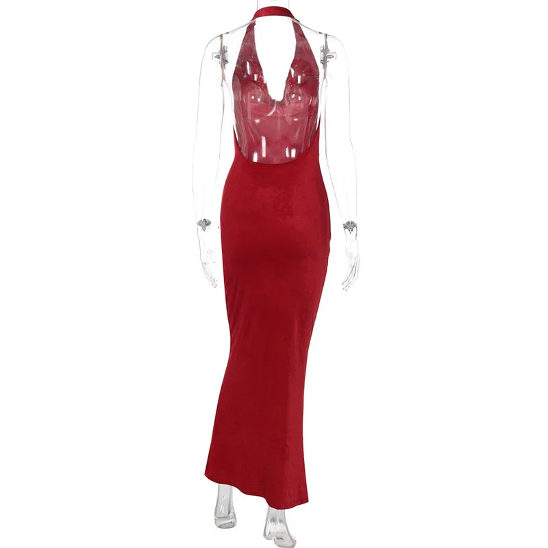 Velvet maxi dress with tie decoration - Marianela