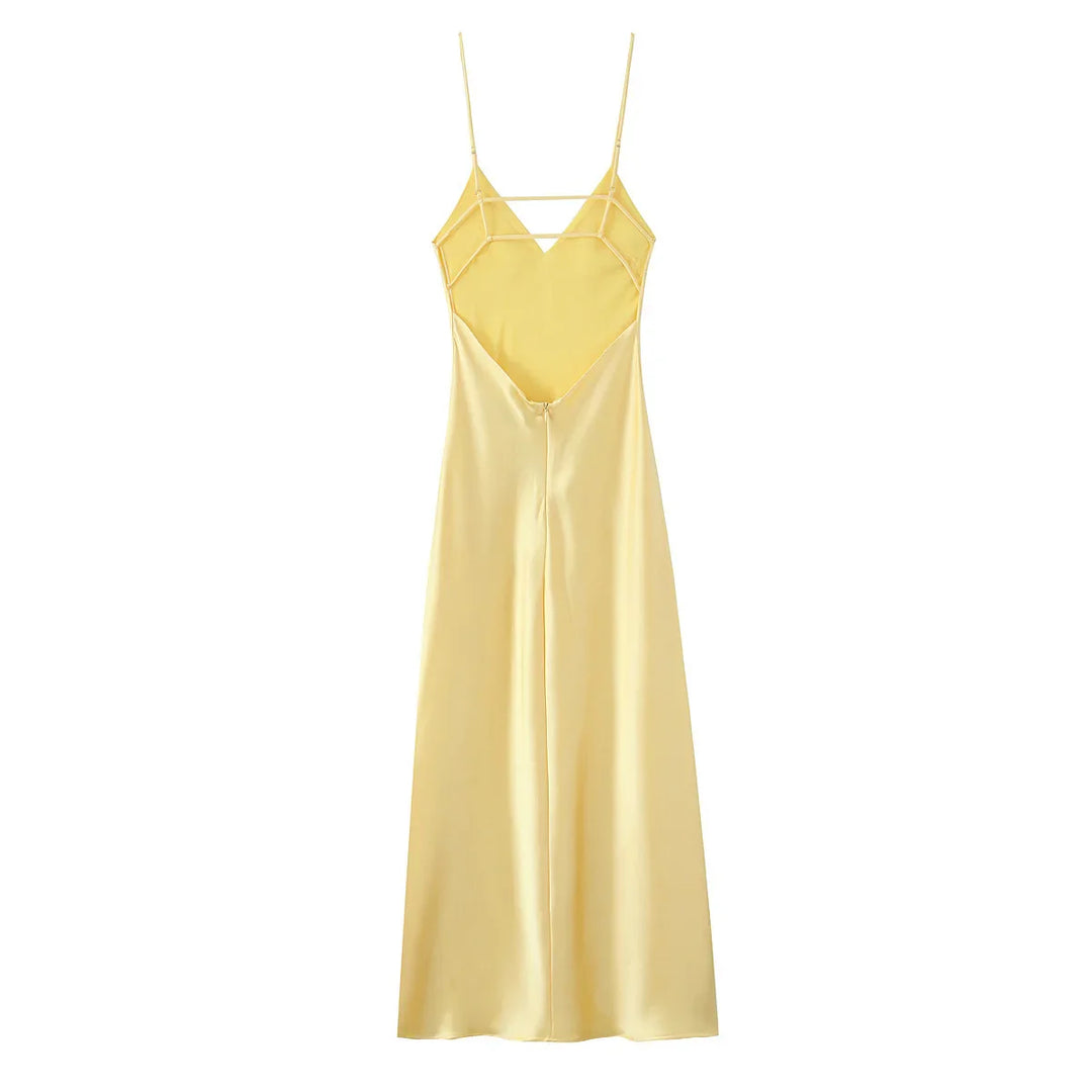 Satin Maxi Dress with Open Back - Mazie