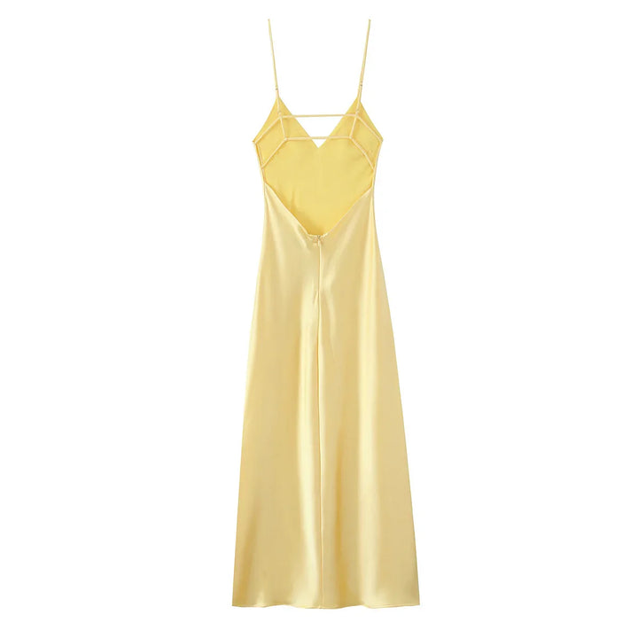 Satin Maxi Dress with Open Back - Mazie
