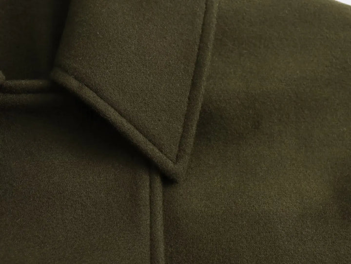 Oversized Wool Coat with Asymmetric Button Closure and Polo Collar - Hollandia