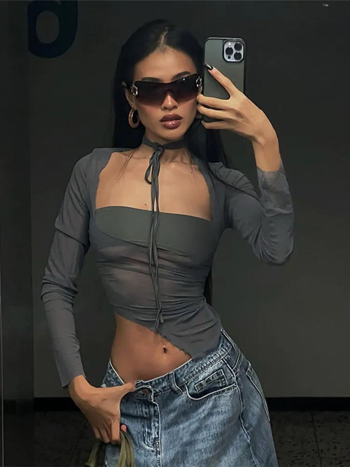 Mesh Shirt with Asymmetric Cut - Nyx