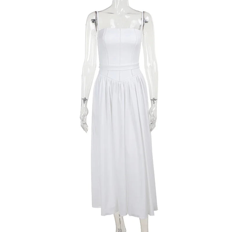 Country Style Maxi Dress with A-Line and Spaghetti Straps - Joelle