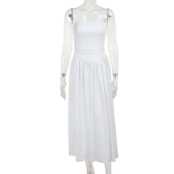 Country Style Maxi Dress with A-Line and Spaghetti Straps - Joelle