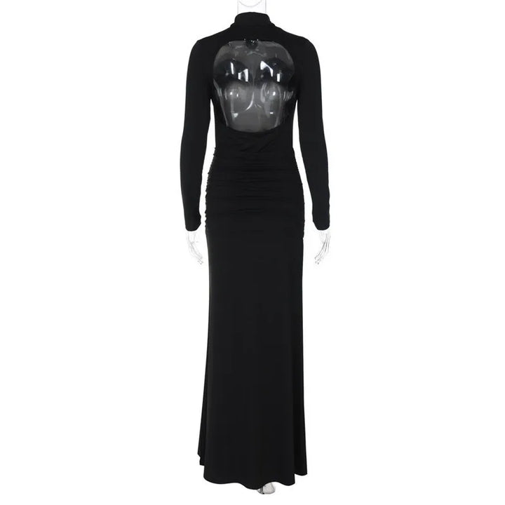 Turtleneck open-back maxi dress with ruching decoration - Ilayil