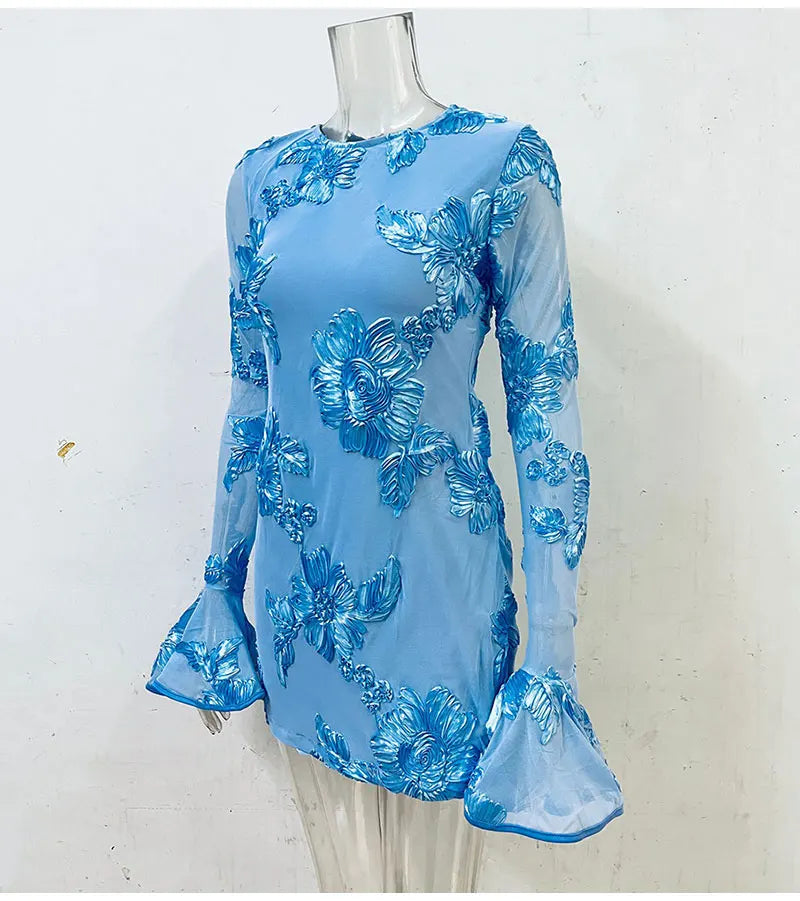 Mini dress decorated with floral embroidery and open back - Michaela