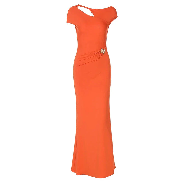 Maxi Open Back Dress with Flower Buckle Detail - Marina