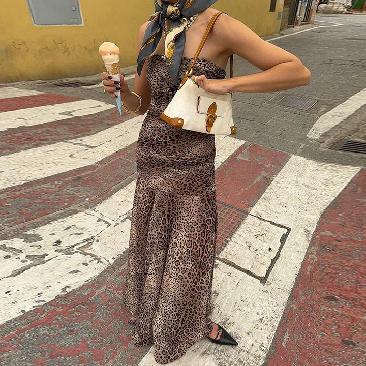 Strapless leopard print maxi dress - Frida