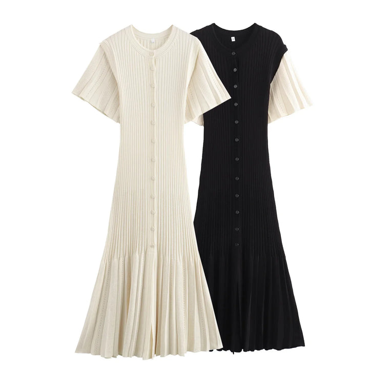 Midi Knitted Dress with French Vintage Design - Mimi