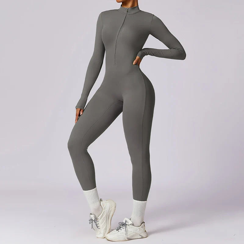 Short/long sporty fitted jumpsuit with shaping fabric and zipper closure - Andi