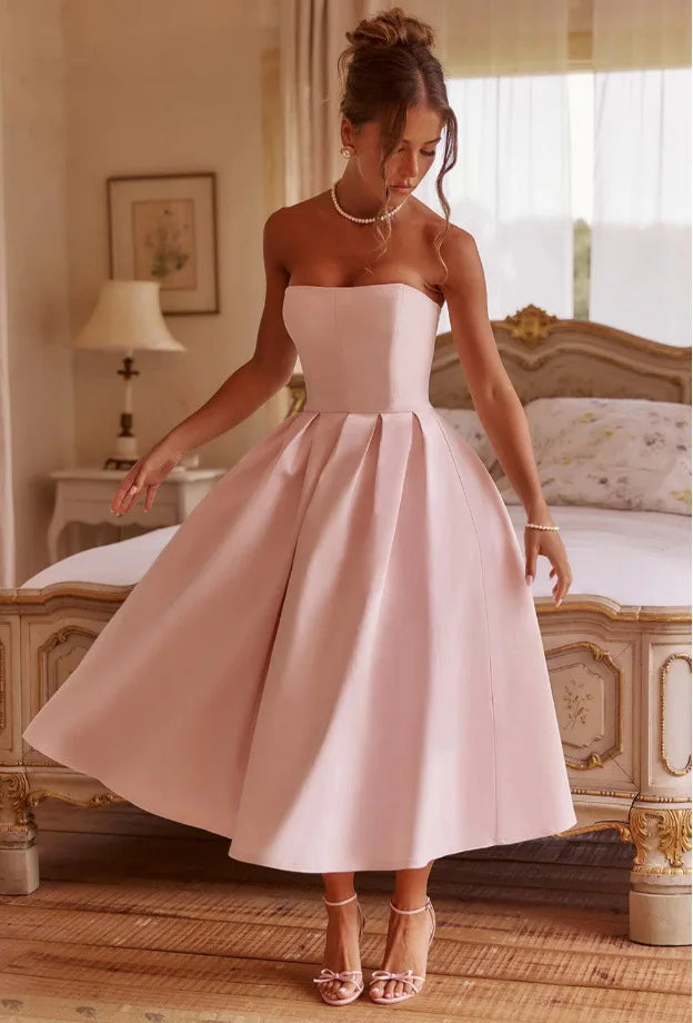 Strapless midi dress in A-line cut - Arya