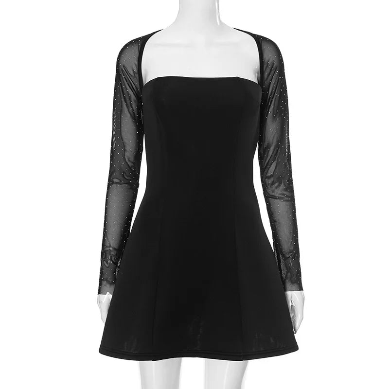 Mini Dress with Glitter Mesh Sleeves - GADE