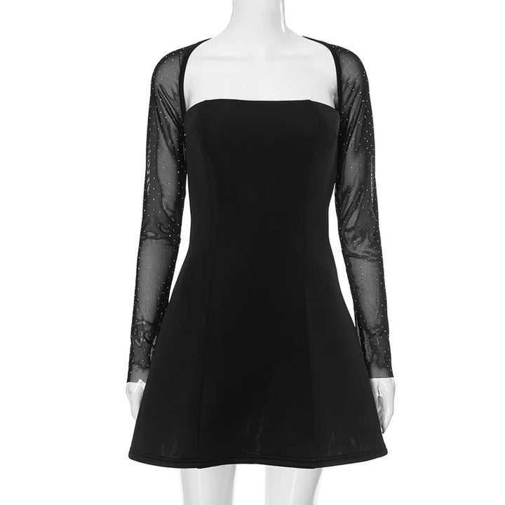 Mini Dress with Glitter Mesh Sleeves - GADE