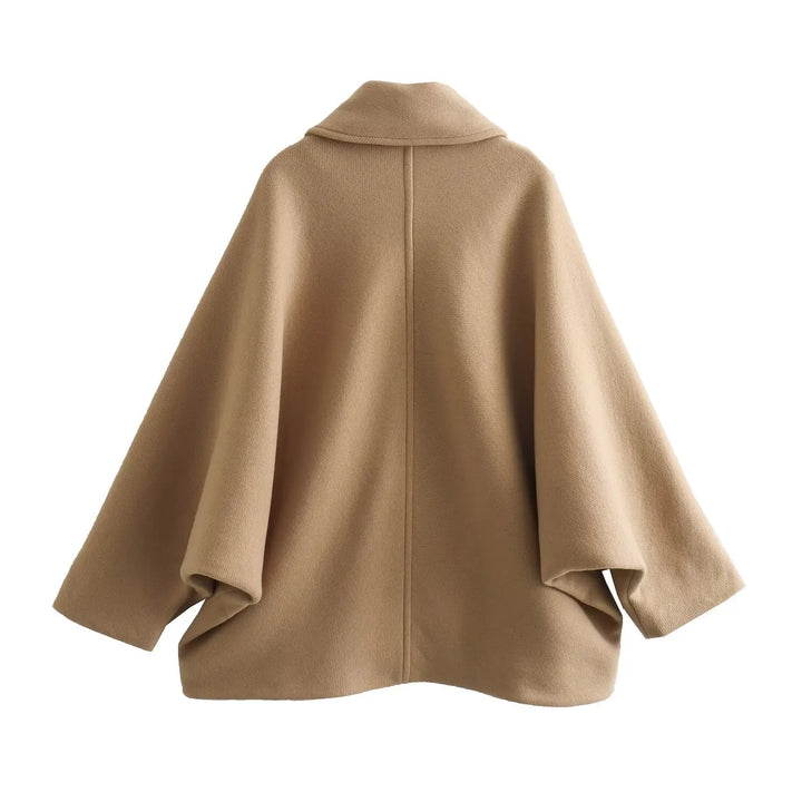 Oversized Wool Coat with Asymmetric Button Closure and Polo Collar - Hollandia