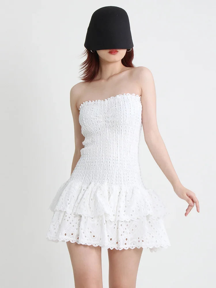 Strapless Mini Dress with Ruching and Ruffle - Diane