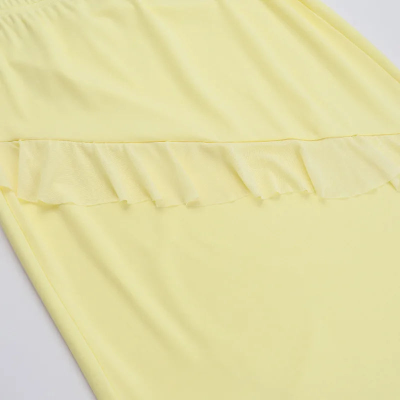 Two-Piece Set with Strapless Top and Maxi Skirt with Ruffle Detail - Sunny