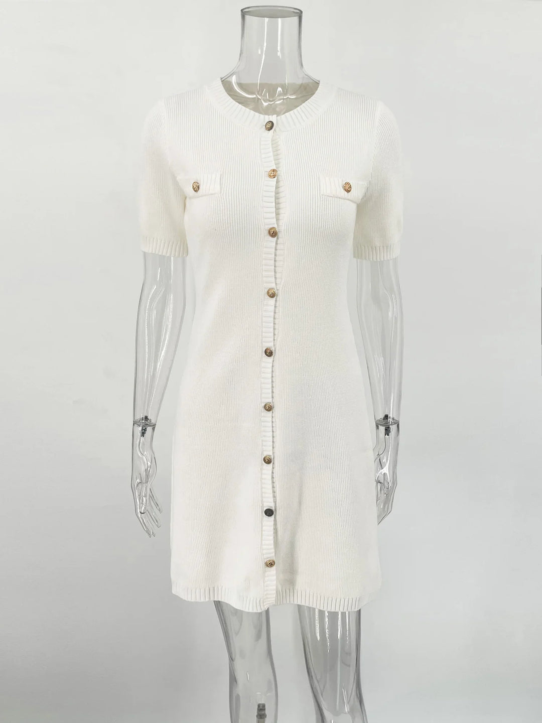 Knitted Mini Dress with Button Embellishment - Mary