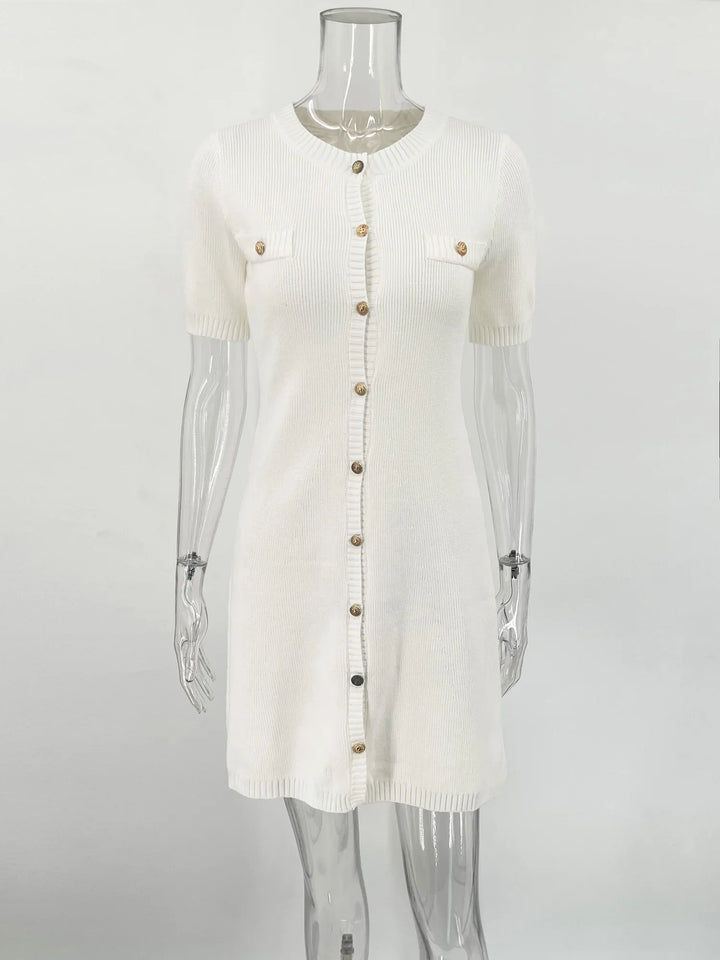 Knitted Mini Dress with Button Embellishment - Mary