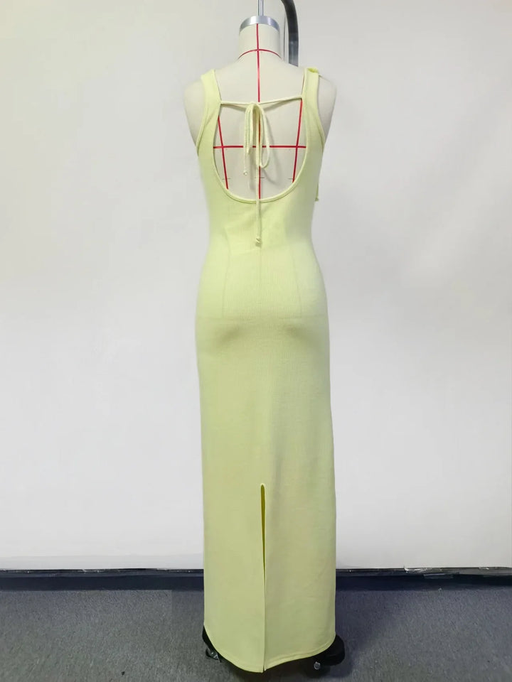 Knitted Beach Maxi Dress with Flower Appliqué Detail - Holly