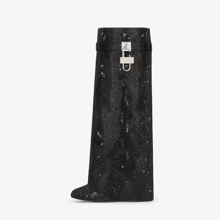 High Heel Boots with Glitter Studs and Lock Detail - Bailey