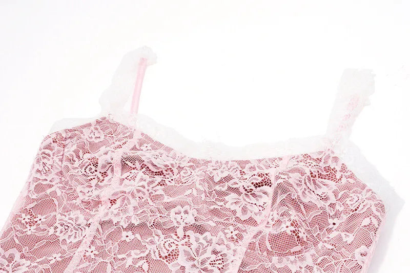 Lace Mini Dress with Overlay Sleeves and Tie Closure - Polina