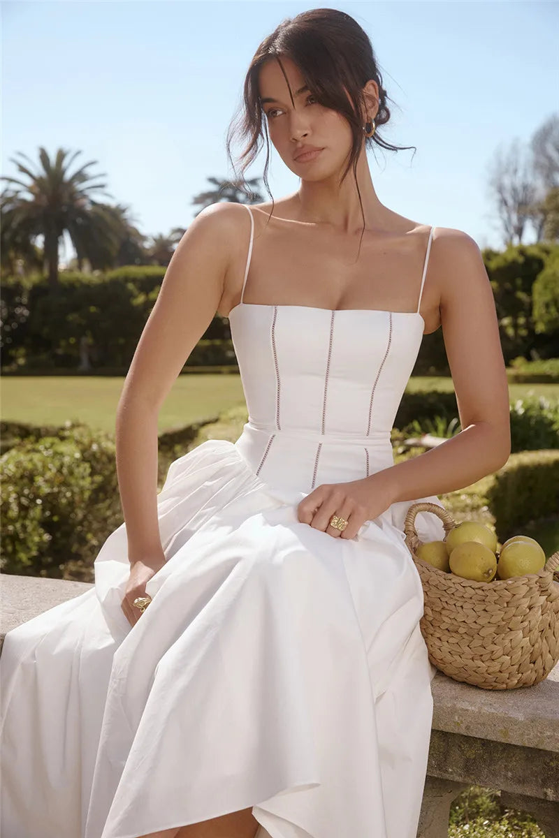 Country Style Maxi Dress with A-Line and Spaghetti Straps - Joelle