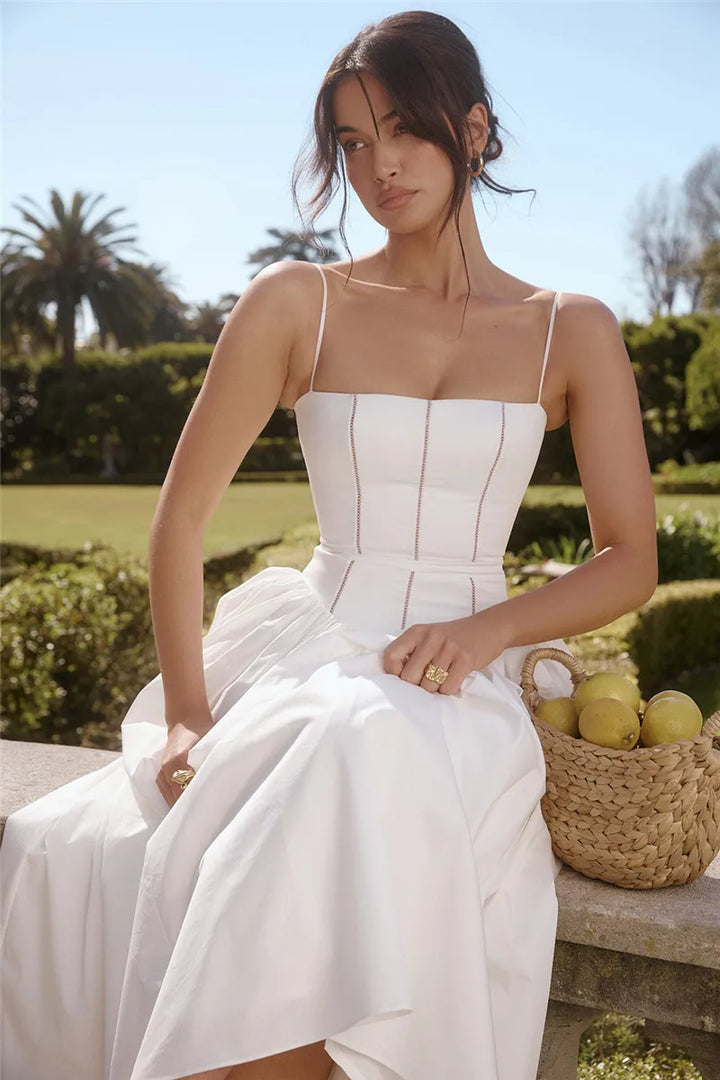 Country Style Maxi Dress with A-Line and Spaghetti Straps - Joelle