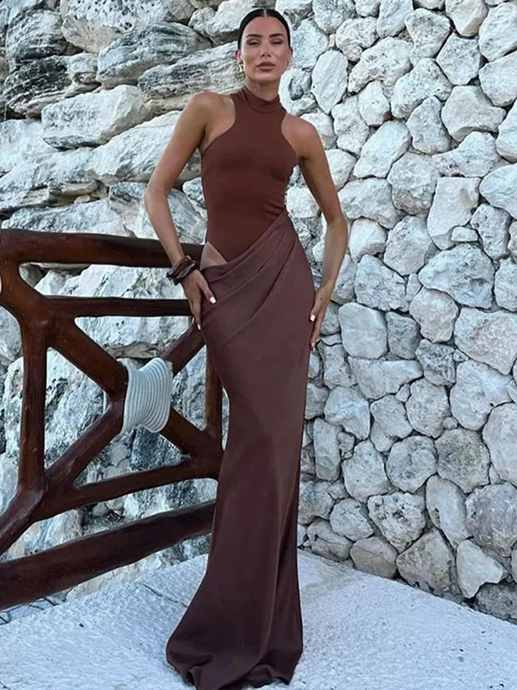 Maxi Dress with Fitted Bodysuit and Satin Skirt - Maris