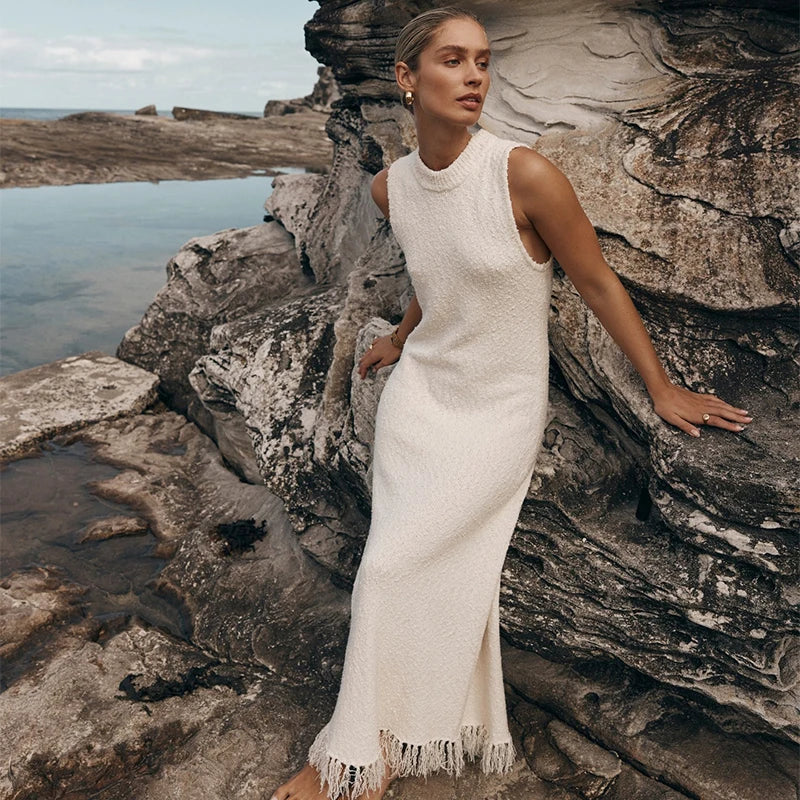 Knitted Maxi Dress with Tassel Decoration - Fiona