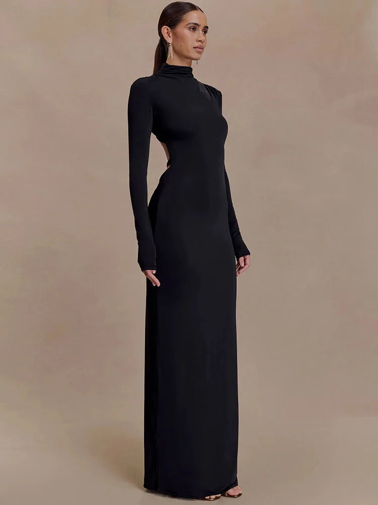 Maxi dress with open back and buckle decoration - TAHIL