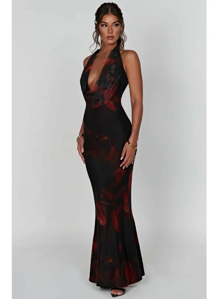 Maxi Dress with Dropped Collar and Open Back - Azariah