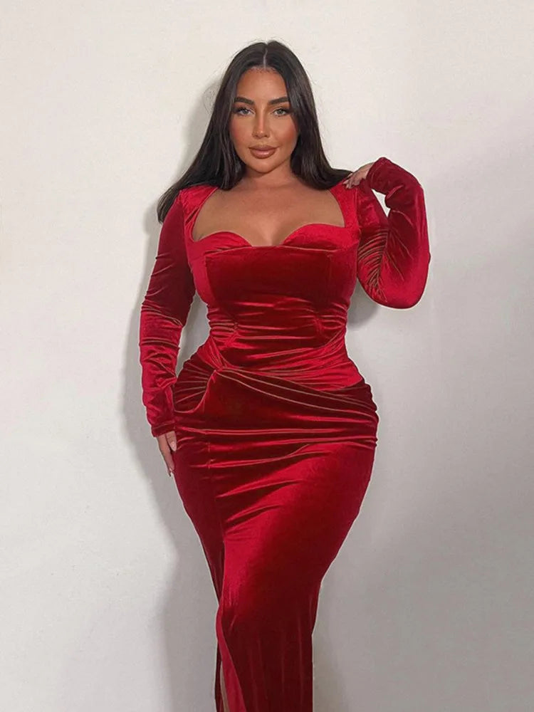 Velvet Maxi Dress with Slit Design - Prague