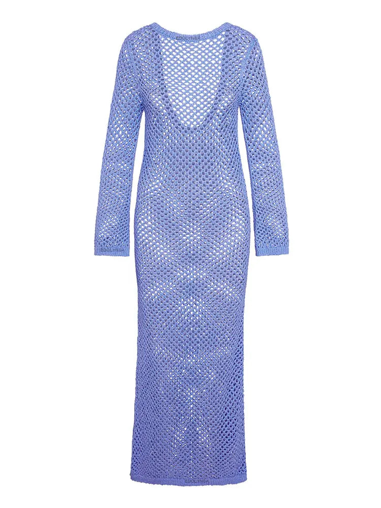 Mesh Maxi Beach Dress with Open Chest/Back - Amber